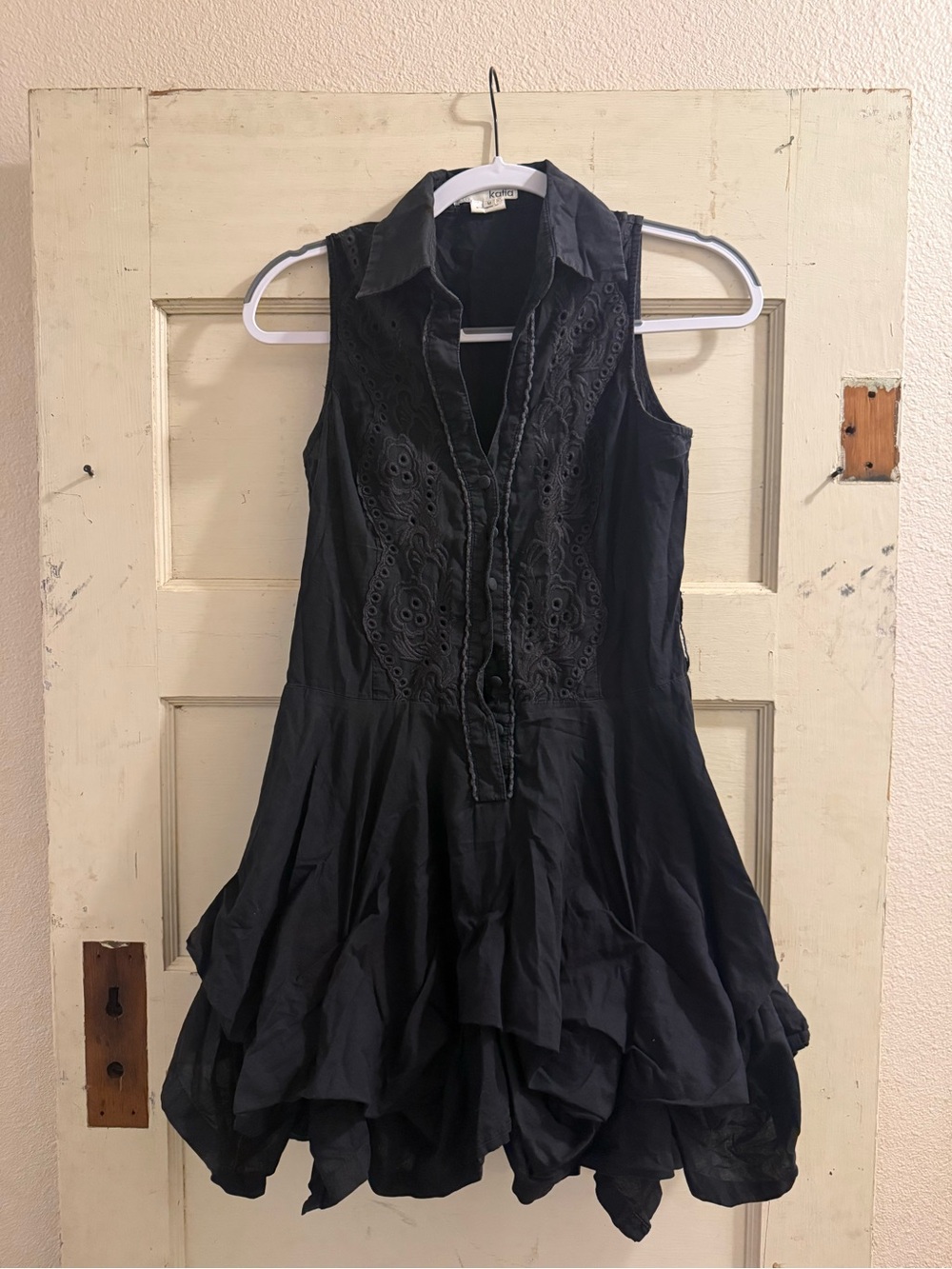 Katia Black Embroidered Lagenlook Boho Tunic Dress Size M